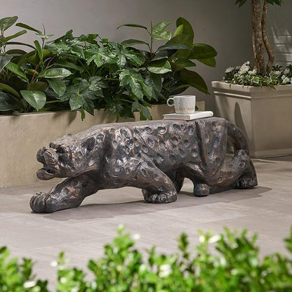 Leopard Concrete Bench: Natural Style Magnesium Oxide Outdoor Seating - Weather Resistant Patio Furniture for Backyard & Garden Decor