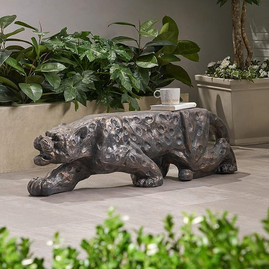 Leopard Concrete Bench: Natural Style Magnesium Oxide Outdoor Seating - Weather Resistant Patio Furniture for Backyard & Garden Decor