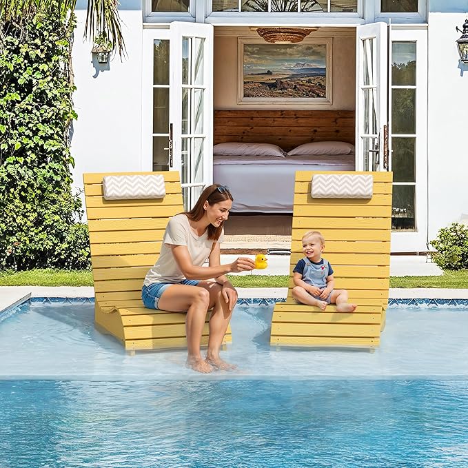 HDPS Pool Lounge Chairs, Use in Pools Lounge Chairs up to 10-Inches of Water, Chaise Chairs with Headrest, Lounge Chair Outdoor, Fade-Resistant Pool Lounger for Deck