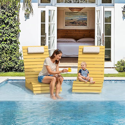 HDPS Pool Lounge Chairs Set of 2, Use in Pools Lounge Chairs up to 10-Inches of Water, Chaise Chairs with Headrest, Lounge Chair Outdoor, Fade-Resistant Pool Lounger for Deck