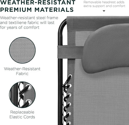 Best Choice Products Oversized Zero Gravity Chair, Folding Outdoor Patio Lounge Recliner w/Cup Holder Accessory Tray, Pillow - Ice Gray