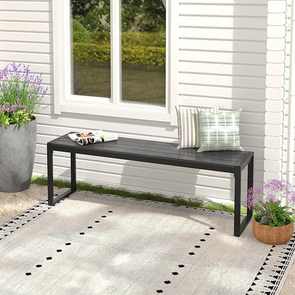 53" Outdoor Bench, Patio Backless Garden Bench with Metal Frame for Porch, Entryway, Lawn, Backyard, Black