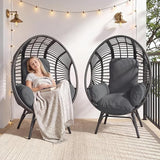 Oversized Wicker Egg Chair, Outdoor Indoor Rattan Patio Egg Lounge Chairs with Cushion 500lbs Capacity for Living Room - Photo 1