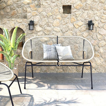 GDFStudio Patio Loveseat All-Weather Rattan 2 Seater Sofa Outdoor Patio Furniture Set for Balcony Poolside Backyard, White