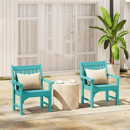Costaelm Outdoor Dining Chairs with Arms Set of 2, Patio HDPE Garden Dining Table Chair, Poly Lumber Waterproof Restaurant Bistro Farmhouse Chairs for Outside Porch Backyard, Turquoise