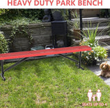 8 Feet Outdoor Steel Bench, Red Heavy Duty Metal Park Bench for Outside, Weatherproof Dock Bench - Photo 6