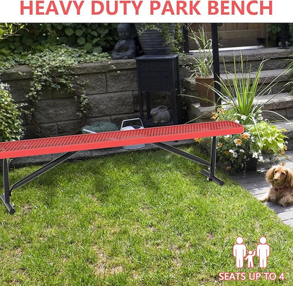 Park Benches for Outside, 8 ft Metal Porch Bench Furniture Patio Seating, Commercial Expanded Metal Mesh Bench for Outdoor, Lawn, Backyard, Park, Deck, Garden, Patio, School (Red, 8FT)