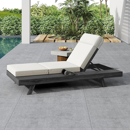 Christopher Knight Home Dami Patio Chaise Lounge Chair Outdoor with 4'' Foldable Cushion, Acacia Wood Poolside Sun Lounger, Space Available On One Side, Adjustable Backrest Pool Lounger, Black + Cream