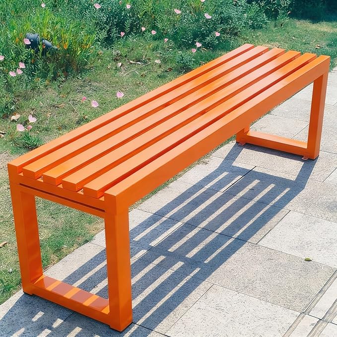 Park Bench for Outside, Outdoor Benches Weatherproof, Metal Garden Bench 2-Person Seat 100/120/150/180 Cm Patio Benches Backless for Lawn Yard Entryway, Capacity 660 Lbs(Orange,100 cm/39.4 in)