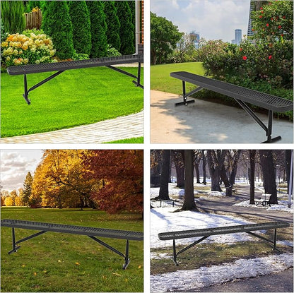 Park Benches for Outside, 8 ft Long Metal Porch Bench Furniture Patio Seating, Industrial Bench Commercial Expanded Metal Mesh Benches for Garden, Lawn, Backyard, Park, Deck, Patio, School