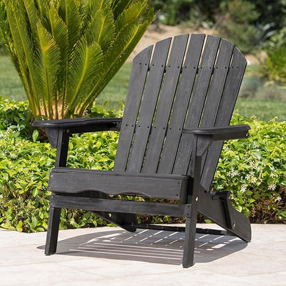 Folding Adirondack Chair, Outdoor Dark Gray Adirondack Chairs with Wood Texture, Acacia Wood Fire Pit Chairs, All Weather, for Deck Backyard Patio Outdoor Garden