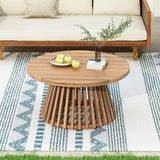 LUMISOL Patio Outdoor Acacia Wood Round Coffee Table, Circle Center Table for Backyard, Lawn, Balcony, Light Teak - Photo 4