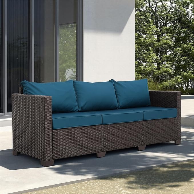 Valita Patio Furniture 3-seat Sofa Brown Wicker Outdoor Furniture Outdoor Couch Deep Seat High Backrest Waterproof - Photo 3
