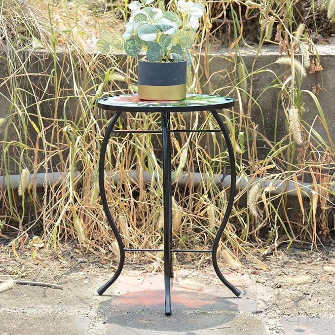 12 Inch Round Hummingbird Glass Side Table, Patio Small Table, Outdoor Side Table, Outdoor Bar Table - Photo 2