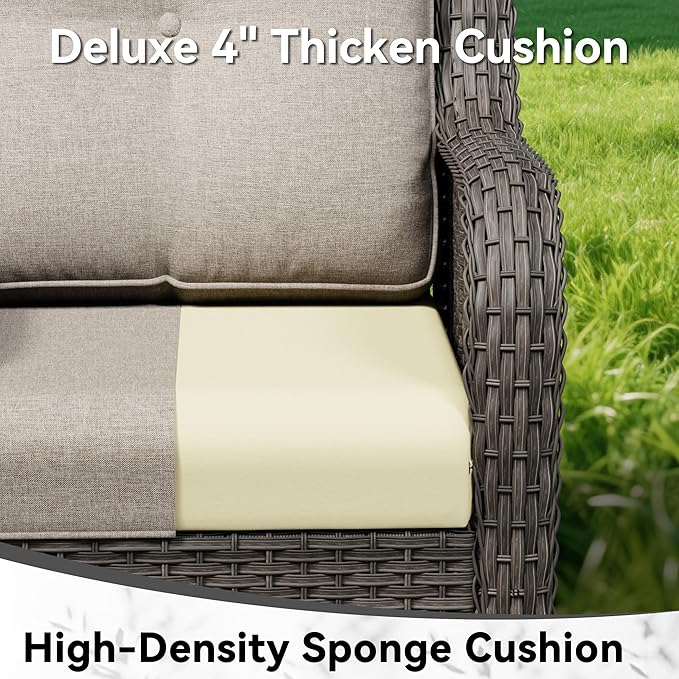 Patio Chairs Set of 2, Outdoor Wicker Patio Furniture Set with Thickened Olefin Cushions, High Back and Deep Seating - Photo 5