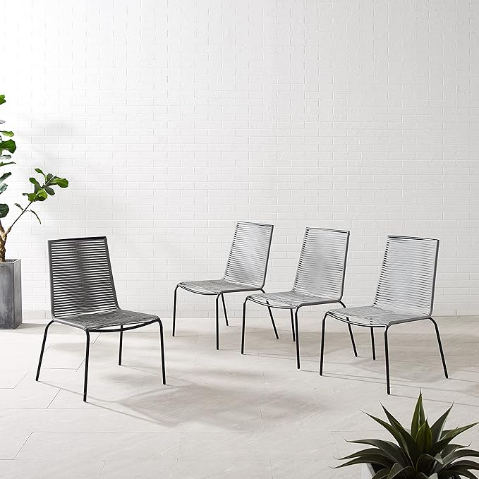 Crosley Furniture Fenton 4-Piece Stackable Outdoor Chair Set, Wicker Patio Chairs for Dining, Conversation - Photo 6