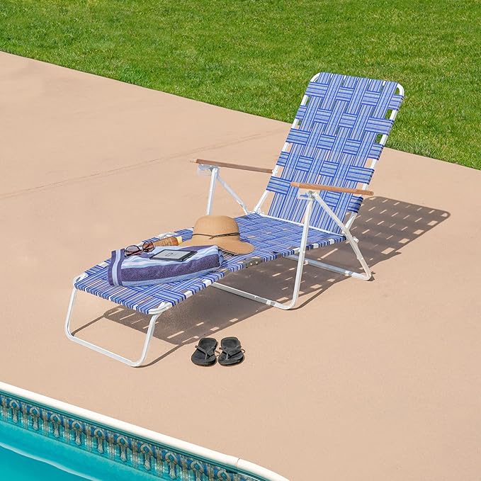 Camp & GO 4-Position Folding Web Lawn Chair Outdoor Lounger, Blue/White undefined/White - Photo 8