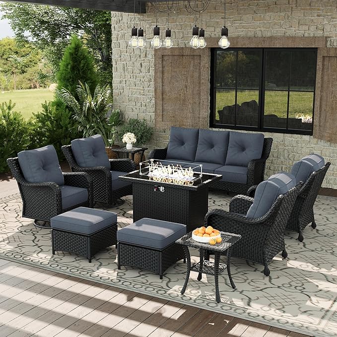 10 Piece Patio Furniture Set with Fire Pit Table - Photo 1