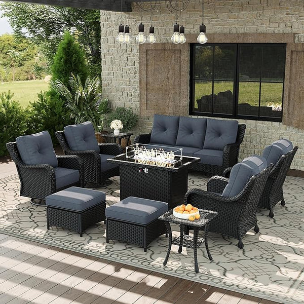 10 Piece Patio Furniture Set with Fire Pit Table - Photo 1