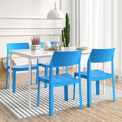 VECELO 4 Pack Stackable Dining Chairs, Plastic Patio Chairs for Indoor Outdoor Use in Kitchen, Poolside, No Assembly, Matte Blue