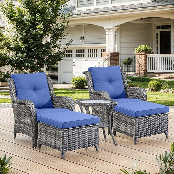 Belord Outdoor Wicker Furniture 5 Pieces Patio Furniture Set Patio Chairs with Ottomans and Side Table Conversation Set - Photo 1