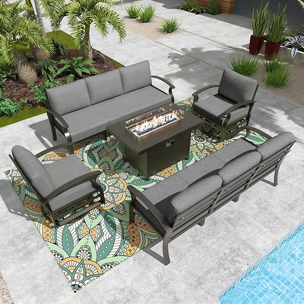 Gotland Aluminum Patio Furniture Set with Fire Pit Table - Photo 1