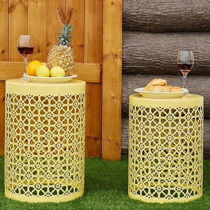 Y&M Set of 3 Yellow Round Nesting Tables, Multifunctional Coffee Table End Table, Side Table for Indoor, Outdoor Garden Stool-Yellow(Ship from US)