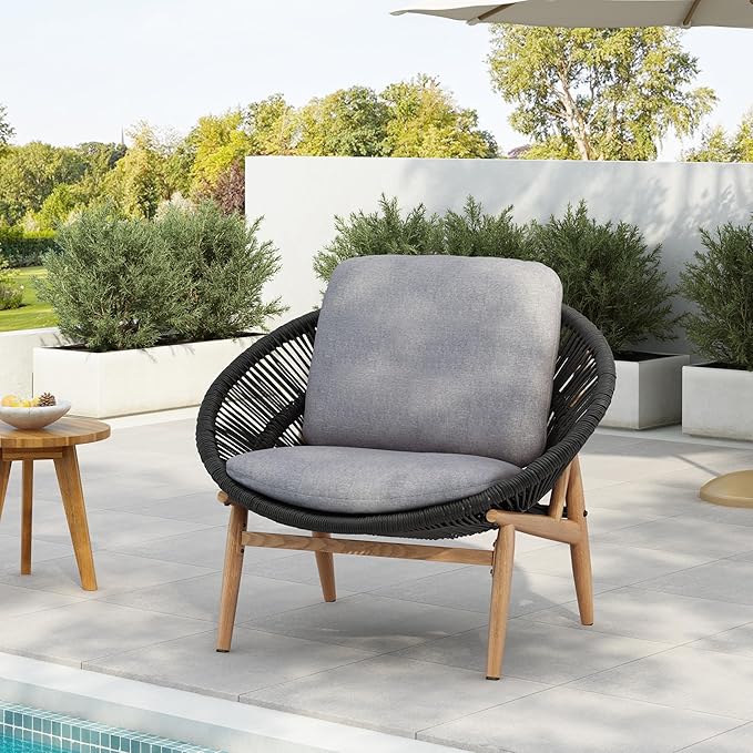 Merax Outdoor Wicker Papasan Chair, Rattan Patio Papasan Egg Lounge Chair with Cozy Cushion - Photo 1