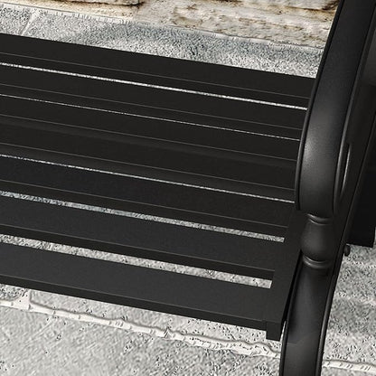 DIFY Outdoor Metal Bench with Back, Garden Bench Front Porch Bench with Curved Armrests for Park, Lawn, Yard, Black