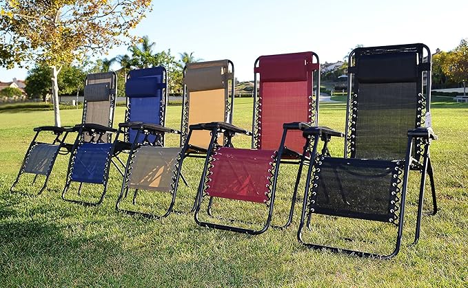 Caravan Sports Zero Gravity Outdoor Portable Folding Camping Lawn Deck Patio Pool Recliner Lounge Chair for Adults, Adjustable Headrest, Blue