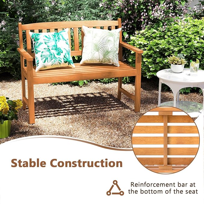 Giantex 2-Person Outdoor Bench, Acacia Wood Patio Bench w/Ergonomic Backrest, Comfortable Armrests & Curved Seat, Garden Bench for Backyard, Patio, Deck, Porch, 800 Lbs Weight Capacity, Natural