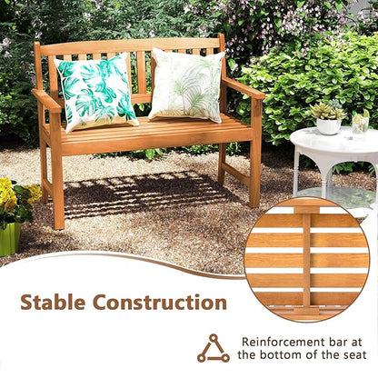 Giantex 2-Person Outdoor Bench, Acacia Wood Patio Bench w/Ergonomic Backrest, Comfortable Armrests & Curved Seat, Garden Bench for Backyard, Patio, Deck, Porch, 800 Lbs Weight Capacity, Natural