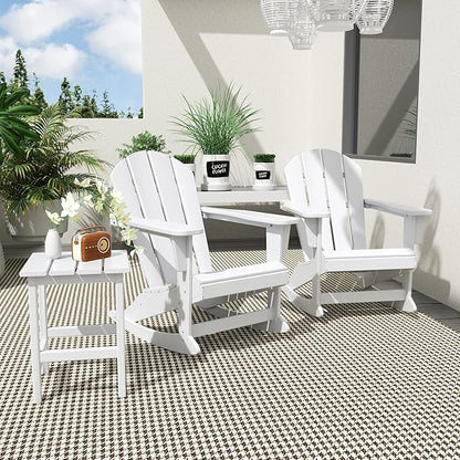 WO WESTIN OUTDOOR HDPE Laguna Outdoor Rocking Poly Adirondack Chair with Side Table 3-Piece Set, White