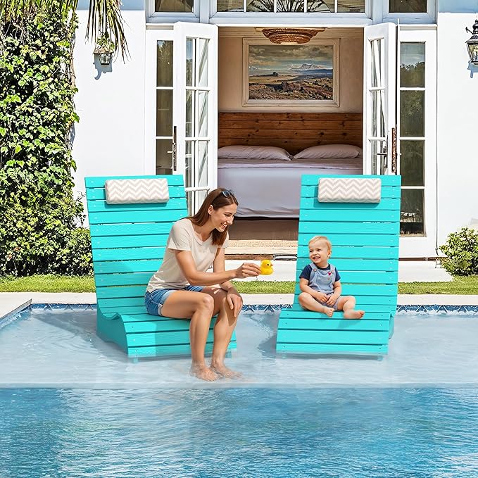 HDPS Pool Lounge Chairs Set of 4, Use in Pools Lounge Chairs up to 10-Inches of Water, Chaise Chairs with Headrest, Lounge Chair Outdoor, Fade-Resistant Pool Lounger for Deck