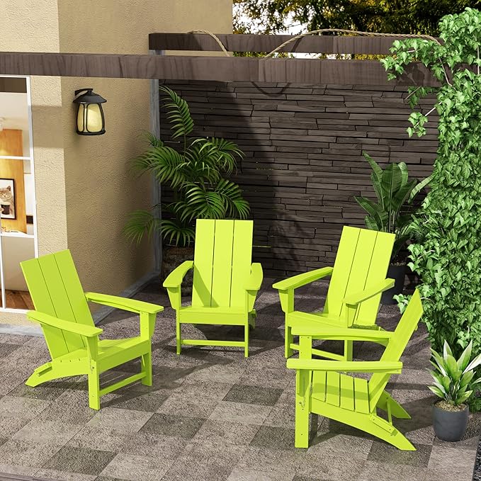 WestinTrends Ashore Modern Outdoor Folding Adirondack Chair (Set of 4), Lime