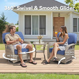 5 Pieces Patio Furniture Set, All Weather Wicker Swivel Rocker Patio Chairs with Ottomans Rattan Side Table - Photo 3