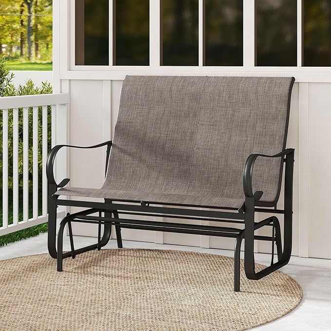 Giantex 2-Person Outdoor Glider Bench with High Backrest, Mesh Fabric, Metal Frame, 660Lbs Capacity, Rocking Chair, Swing Loveseat, Patio Glider for Garden, Poolside, Yard (31.5"x41"x37",Mix Brown)