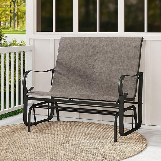 Giantex 2-Person Outdoor Glider Bench with High Backrest, Mesh Fabric, Metal Frame, 660Lbs Capacity, Rocking Chair, Swing Loveseat, Patio Glider for Garden, Poolside, Yard (31.5"x41"x37",Mix Brown)