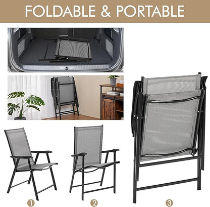 Yaheetech Patio Dining Chairs Set of 2 with Armrests, Outdoor Folding Chairs with Metal Frame and Backrest for Lawn, Garden, Yard and Poolside, Gray