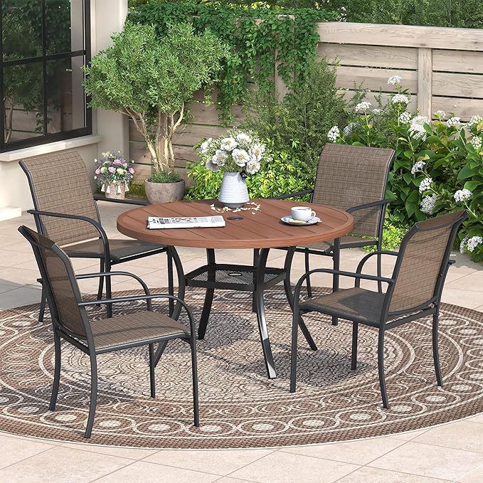 Patio Dining Table for 4, Round Metal Outdoor Table with Storage Shelf, 1.57" Umbrella Hole - Photo 2