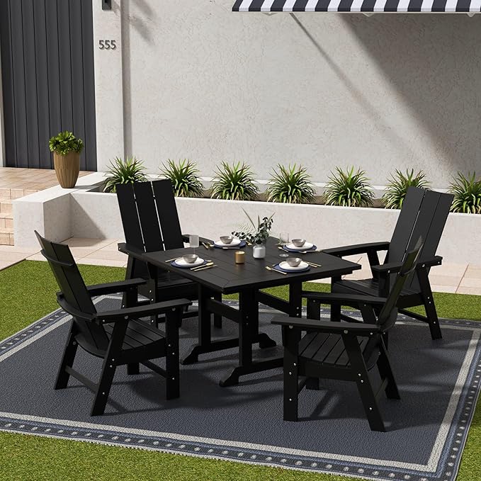 WestinTrends Ashore Outdoor Patio HDPE Plastic Modern Adirondack Dining Chair Black