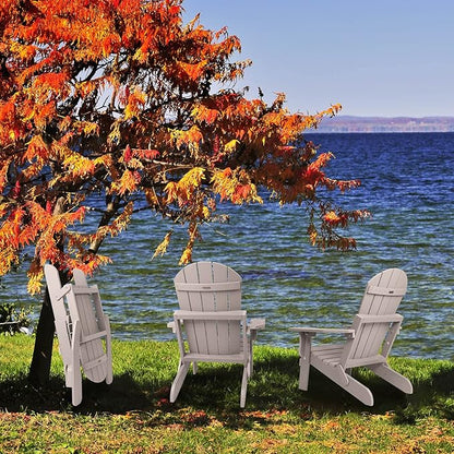 Folding Adirondack Chairs Set of 2, All Weather Resistant Plastic Chairs with Cup Holder, Fold or Unfold Easily in 1 Second, Outdoor Chairs for Patio, Garden, Backyard Deck, Lawn, Fire Pit(Grey)