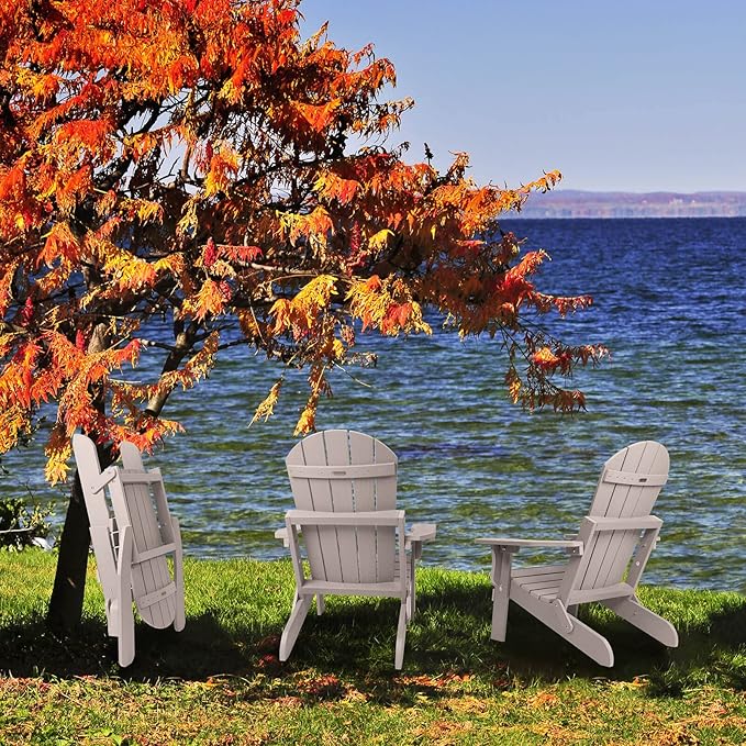 Folding Adirondack Chair, All Weather Resistant Plastic Chairs with Cup Holder, Fold or Unfold Easily in 1 Second, Outdoor Chairs for Patio, Garden, Backyard Deck, Lawn Fire Pit(Grey)