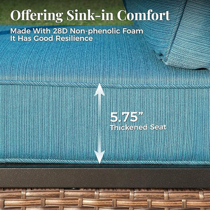 Patio Furniture Sofa, 3-Seat Patio Sofa Steel Frame Outdoor Sectional Couch with Deep Seating and 5.75” Cushions for Lawn Backyard Porch Deck, Peacock Blue