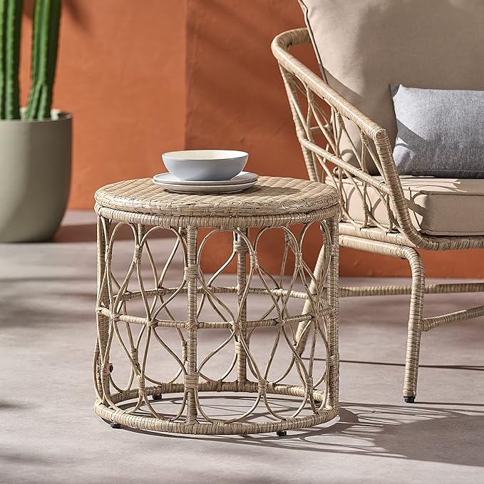 Bruce Outdoor Side Table - Wicker - Light Brown