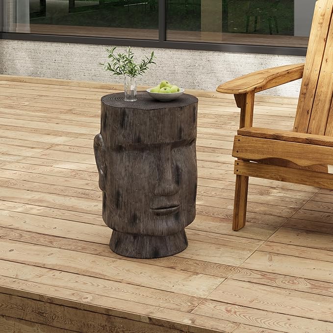 Christopher Knight Home Myan Concrete Outdoor Side Table, MGO Moai Statue Pedestal End Table, Small Coffee Table for Patio Garden, Easter Island Moai Outdoor Plant Stand for Balcony Yard Lawn, Grey