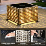ovios Outdoor Side Table with Tempered Glass Top, Patio Wicker Solar Table - Photo 5