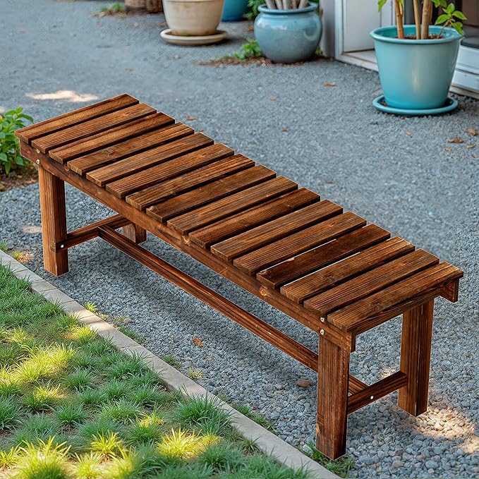 47.2" Outdoor Garden Bench, Weatherproof Patio Benches 3-Person Seat Backless Wooden Porch Bench - Photo 1