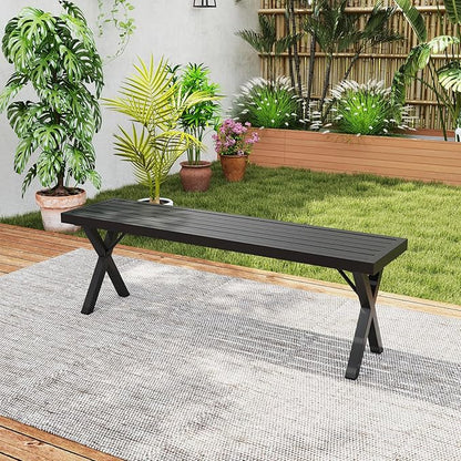 Giantex 54" Outdoor Bench, Metal Garden Bench with Slatted Seat, X-Shaped Legs, Heavy-Duty Patio Backless Loveseat, Load 800 LBS, 2-Person Park Bench for Lawn, Yard, Porch, Black