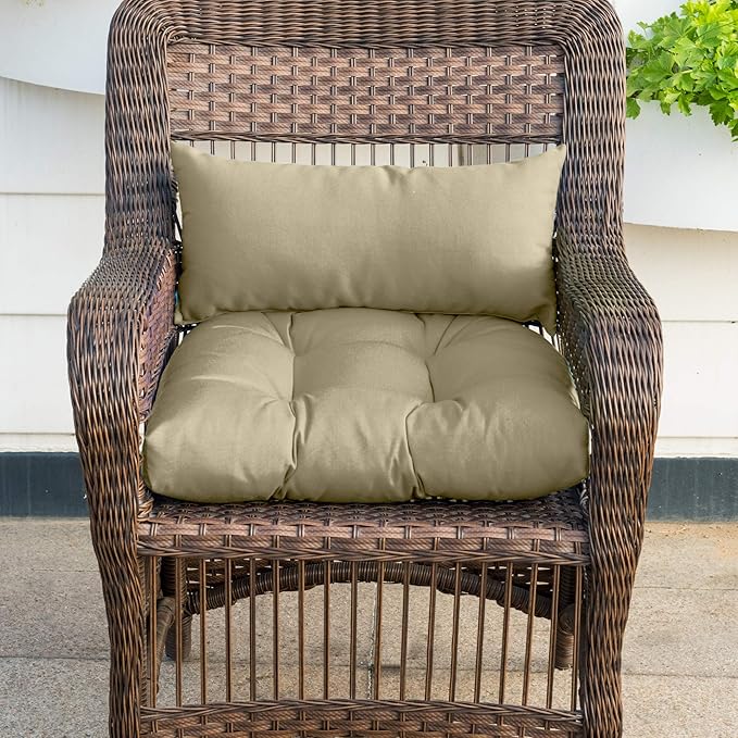 QILLOWAY Outdoor Patio Wicker Seat Cushions Group Loveseat/Two U-Shape/Two Lumbar Pillows for Patio Furniture,Wicker Loveseat,Bench,Porch,All Weather, Settee of 5 (Beige)